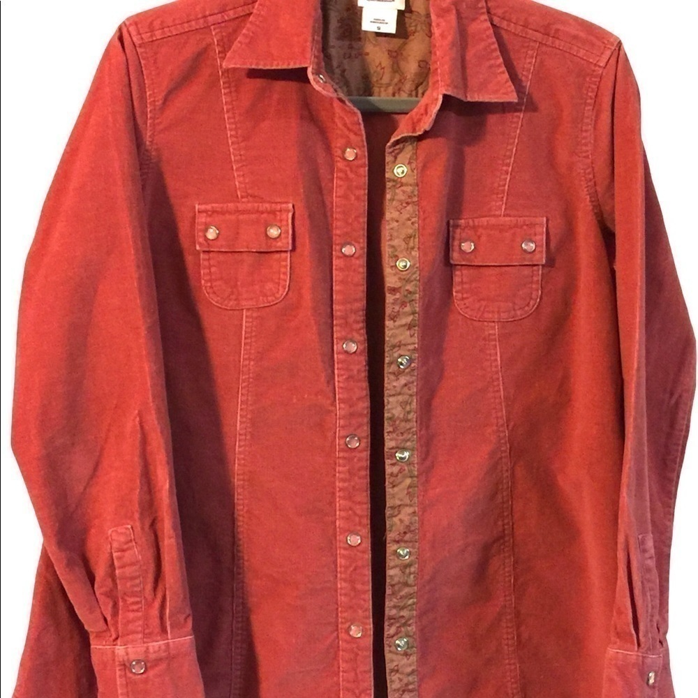 Corduroy fine gauge pearl snap western maternity shirt long sleeve red sz small. - Picture 4 of 7